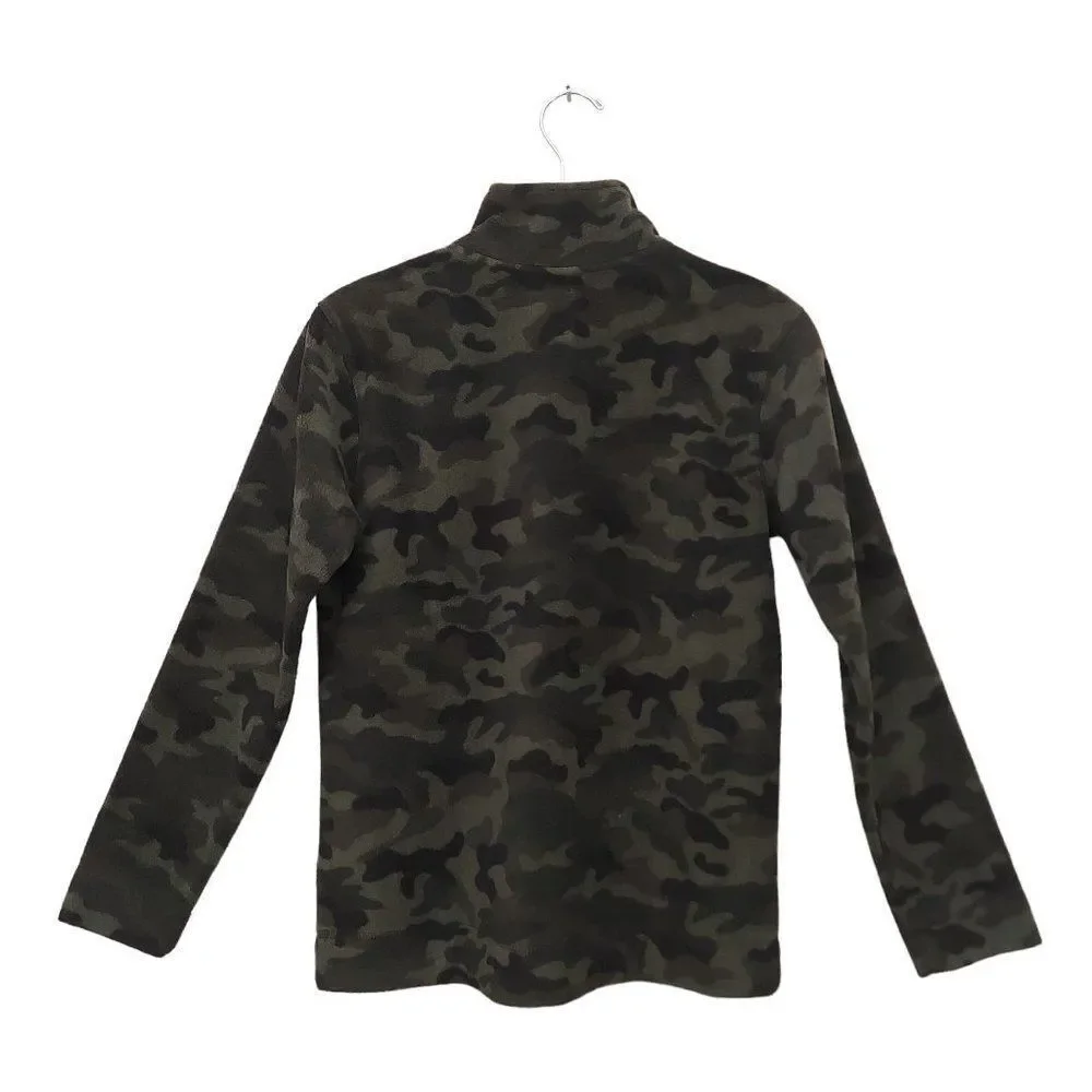 Old Navy Boys Fleece Camo Sweater 14 Green 1/4 Zip Warm Travel Outdoor